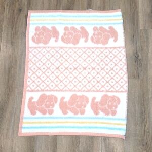 Vintage biederlack Reversible Blanket Puppy Pink Fluffy 28×36" Nursery ÙSA